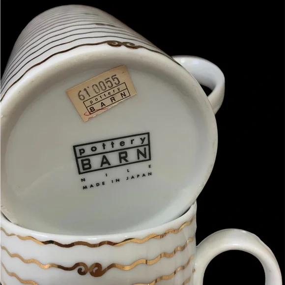 POTTERY BARN MUG 2pcs Nile Gold Trim Accent 14 oz Coffee COFFEE MUG - Picture 9 of 10